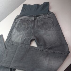 A PEA IN THE POD M Flare Faded Look Stitched Pocket Maternity Jeans Gray Black